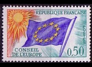 F,Europarat Dienst Mi.Nr. 15 Europafahne, Sonne (0,50 Sterne gelb)