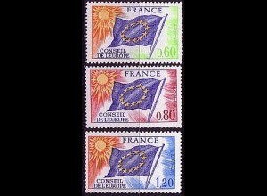 F,Europarat Dienst Mi.Nr. 16-18 Europafahne, Sonne (3 Werte, Landesname FRANCE)