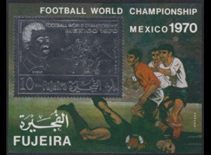 Fujeira Mi.Nr. Block 36 Fußball-WM 1970, Pelé silberfarben, aufgedr.Zähnung