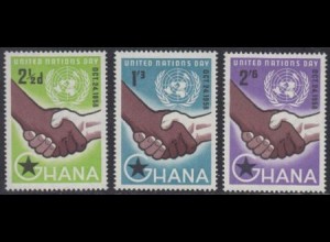 Ghana Mi.Nr. 36-38 Tag der UNO, Händedruck, UNO-Emblem (3 Werte)