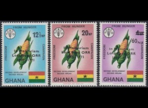 Ghana Mi.Nr. 450-52A Kampf dem Hunger, Maiskolben, Aufdr. Lord Boyd-Orr (3 W.)