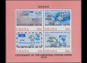 Ghana Mi.Nr. Block 56A 100Jahre UPU, Aufdr. INTERNABA 1974 