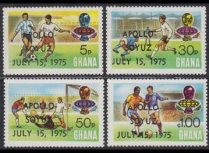 Ghana Mi.Nr. 597-600C Fußball WM 1974, Aufdr. APOLLO-SOYUZ JULY 15, 1975 (4 W.)