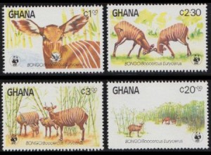 Ghana Mi.Nr. 1060-63 Weltweiter Naturschutz, Bongo (Antilope) (4 Werte)