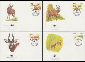 Ghana Mi.Nr. 1060-63 Weltweiter Naturschutz, Bongo (Antilope) (4 Briefe)