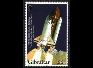 Gibraltar Mi.Nr. 1041A 100 J. Motorflug, Spaceshuttle, gez. 13:13 1/4 (66)