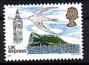 Gibraltar Mi.Nr. 1049 Eilmarke, Big Ben, Schwalbe, Felsen Gibraltar (--)