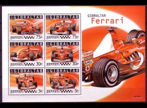Gibraltar Mi.Nr. Block 64 Ferrari Formel 1 Rennwagen