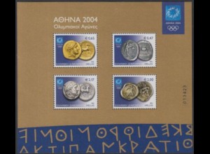 Griechenland Mi.Nr. Block 32 Olympia 2004 Athen, Olympioniken auf antiken Münzen