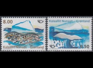 Grönland Mi.Nr. 609-10 NORDEN, Leben am Meer, Eisberg, Robben, Walfluke (2 W.)