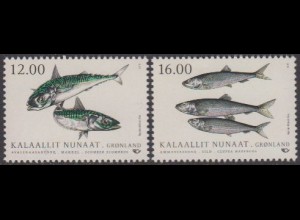 Grönland MiNr. 793-94A NORDEN, Fische, Makrele und Hering (2 Werte)