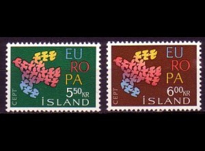 Island Mi.Nr. 354-55 Europa 61, Tauben (2 Werte)