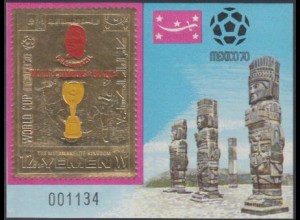 Jemen (Königreich) Mi.Nr. Block 218 Sieger Fußball-WM Mexiko, Brasilien - Pelé 