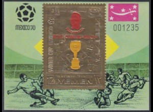 Jemen (Königreich) Mi.Nr. Block 219 Sieger Fußball-WM Mexiko, Brasilien - Pelé 