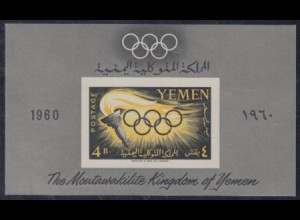 Jemen (Nordjemen) Mi.Nr. Block 2 Olympia 1960 Rom, Fackel, olymp.Ringe 