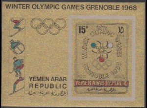 Jemen (Nordjemen) Mi.Nr. Block 60B Olympia 1968 Grenoble, a.goldfarb. Papier 
