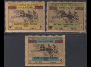 Jemen (Nordjemen) Mi.Nr. 742-44 Olympia 1968, Wagenrennen goldfarben (3 Werte)