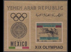 Jemen (Nordjemen) Mi.Nr. Block 71 Olympia 1968 Mexiko, Wagenrennen, goldfarben 