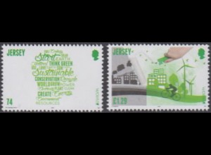 Jersey MiNr. 2025+28 Europa 16, Umweltbewusst leben, Von Grau zu Grün (2 Werte)