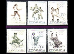 Jugoslawien Mi.Nr. 1290-95 Olympische Sommerspiele 1968 Mexiko (6 Werte)