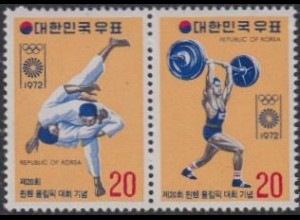 Korea-Süd Mi.Nr. 845+46 Olympia 1972 München, Judo, Gewichtheben (Paar)