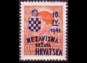 Kroatien Mi.Nr. 25 Marke Jugoslwawiens (Mi.Nr. 394) m. Aufdr. (50)