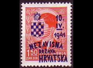 Kroatien Mi.Nr. 27 Marke Jugoslwawiens (Mi.Nr. 396) m. Aufdr. (1.50)