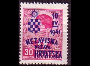 Kroatien Mi.Nr. 38 Marke Jugoslwawiens (Mi.Nr. 407) m. Aufdr. (30)