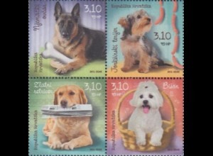 Kroatien Mi.Nr. Zdr.1068-71 Haustiere, Hunde (Viererblock s.Bild)