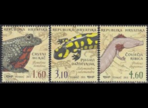 Kroatien Mi.Nr. 1073-75 Heimische Fauna, Amphibien (3 Werte)