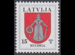 Lettland Mi.Nr. 542A I Freim. Wappen, Kuld?ga, Jahreszahl 2001 (15)