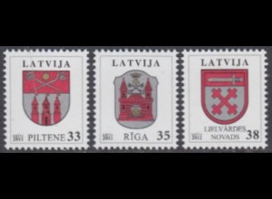 Lettland Mi.Nr. 824-26 Freim. Wappen, Piltene, Riga, Lielvarde (3 Werte)