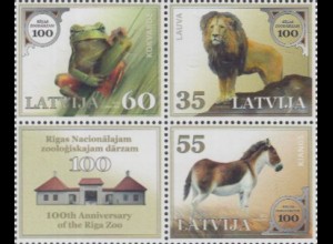 Lettland Mi.Nr. Zdr.831-33A 100Jahre Zoo Riga (Viererblock mit 831-33A+Zf.)