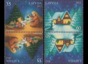 Lettland Mi.Nr. 853-54 Weihnachten, Kind, Gesch., Haus i.Schnee (2 Kehrdr.paare)