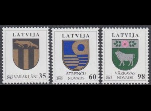 Lettland Mi.Nr. 855-57 Freim. Wappen, Varaklani, Strencu, Varkava (3 Werte)