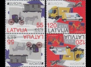Lettland Mi.Nr. 861-62A Europa 2013, Postfahrzeuge (2 Kehrdr.paare)