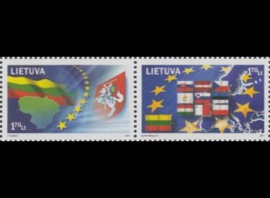 Litauen Mi.Nr. Zdr.845+844 Beitritt zur EU, Europakarte, Flaggen
