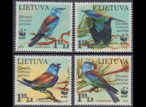 Litauen Mi.Nr. 984-87 Weltweiter Naturschutz, Blauracke (4 Werte)