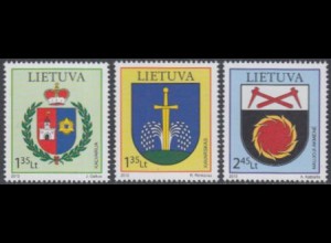 Litauen Mi.Nr. 1093-95 Stadtwappen, Kalvarija, Kavarskas, Naujoji Akmene (2 W.)