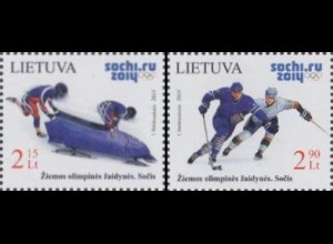 Litauen Mi.Nr. 1150-51 Olympia 2014 Sotschi, Bob, Eishockey (2 Werte)