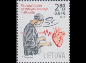 Litauen Mi.Nr. 1171 Herzchirurgie, Chirurg im OP, menschliches Herz (2,80/0,81)
