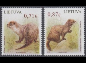 Litauen Mi.Nr. 1182-83 Rotes Buch gefährdet.Tierarten, Fischotter, Nerz (2 W.)