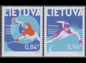 Litauen MiNr. 1269-70 Olympia 2018 Pyeonchang, Curling, Shorttrack (2 Werte)