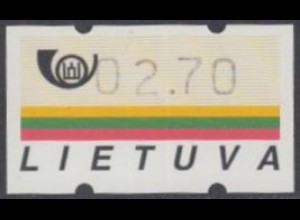 Litauen ATM Mi.Nr. 1 Unterdruck Staatsflagge, mit rückseitiger Nummer (02.70)