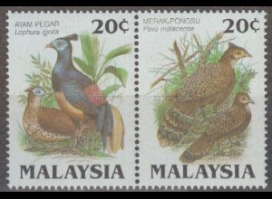 Malaysia Mi.Nr. Zdr.317-18A Geschützte Tiere, Fasanenvögel 