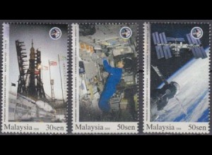 Malaysia Mi.Nr. 1586-88 Raumfahrtprogramm, Sojus, ISS (3 Werte)