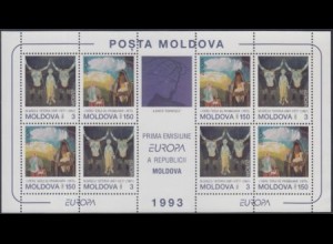 Moldawien Mi.Nr. Klbg.94-95 Europa 93, Zeitgenössische Kunst (2 Bögen m.4x94-95)