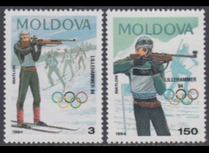 Moldawien Mi.Nr. 96-97 Olympia 1994 Lillehammer, Biathlon (2 Werte)