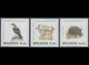 Moldawien Mi.Nr. 158-60 Europ.Naturschutzjahr, Adler, Reh, Wildschwein (3 Werte)