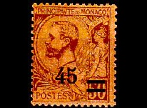 Monaco Mi.Nr. 70 Freim. Fürst Albert I, MiNr. 18a mit Aufdruck (45 auf 50c)
